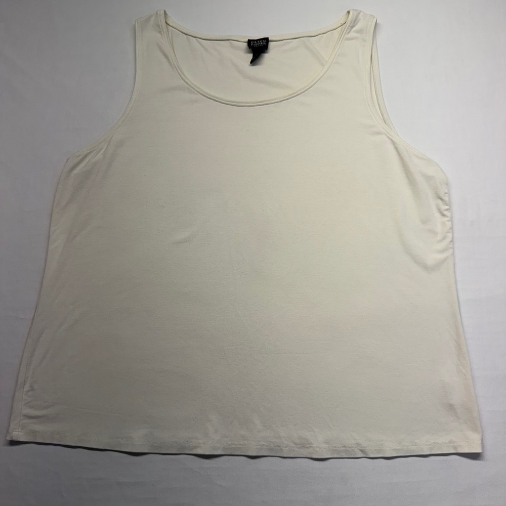 Eileen Fisher Woman Ivory Stretch Knit Tank Top Sleeveless Plus Size 1X USA